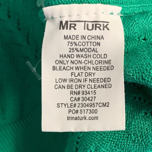 MR TURK Size XL Cole Green Pointelle Knit Cotton Blend Half Placket Polo - Picture 6 of 6